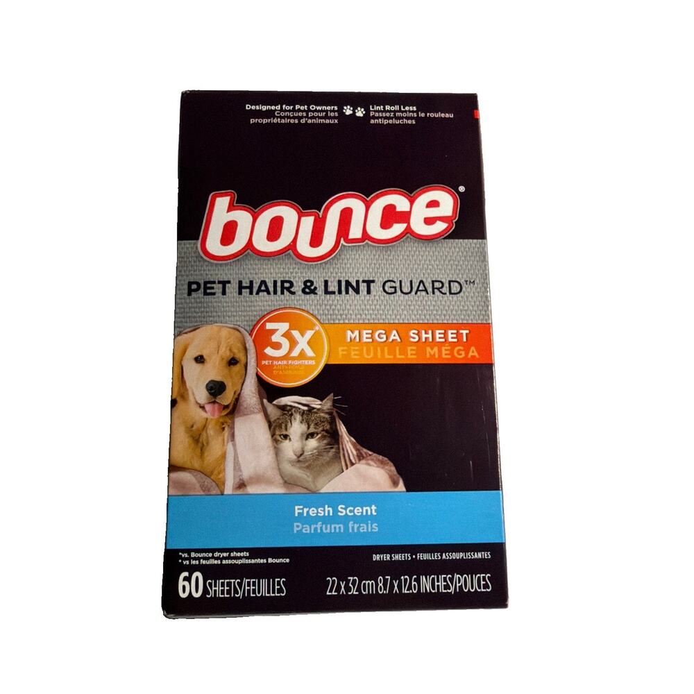 Bounce Pet Hair and Lint Guard 3X Mega Dryer 60 Sheets 8.7 X 12.6 In Fresh Scent